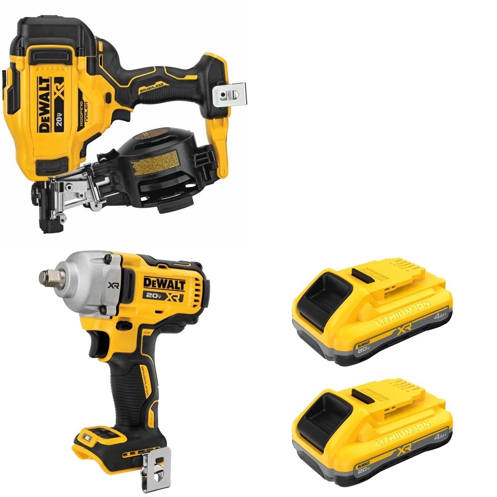 DeWalt DCN45RNB 20V MAX 15-Degree Roofing Nailer W/ DCF891B and DCB2104-2 POWERPACK 4Ah 2-Pack
