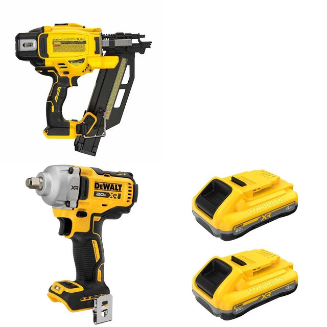 DeWalt DCN920B 21-Degree Framing Nailer W/ DCF891B Mid-Range Impact Wrench and DCB2104-2