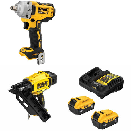DeWalt DCF891B 20V MAX Impact Wrench Kit W/ DCN930B Nailer and FREE DCB205-2C Battery Kit