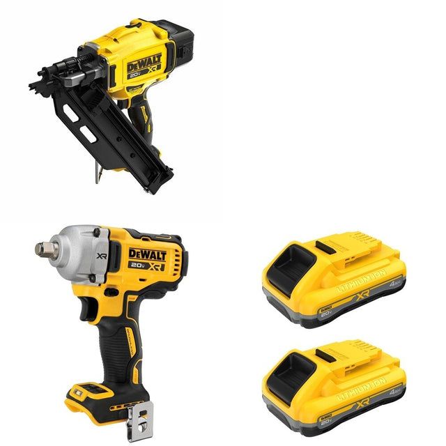 DeWalt DCN930B 30-Degree Framing Nailer W/ DCF891B Mid-Range Impact Wrench and DCB2104-2