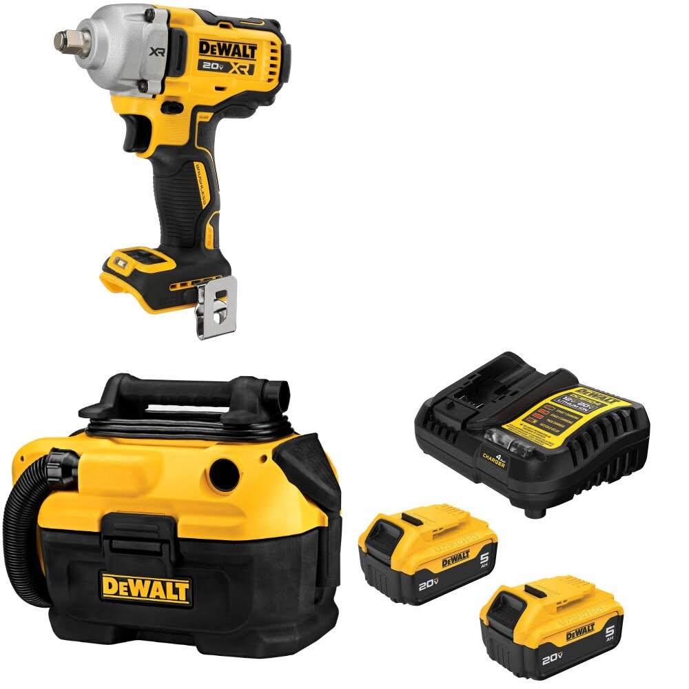 DeWalt DCF891B Impact Wrench Kit W/ DCV581H Wet-Dry Vacuum and FREE DCB205 Battery Kit