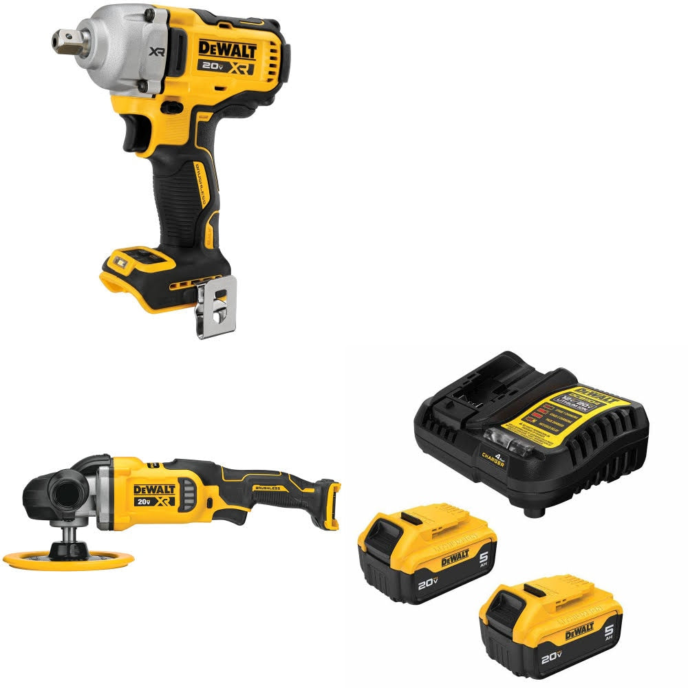 DeWalt DCF892B Impact Wrench Kit W/ DCM849B Rotary Polisher and FREE DCB205 Battery Kit