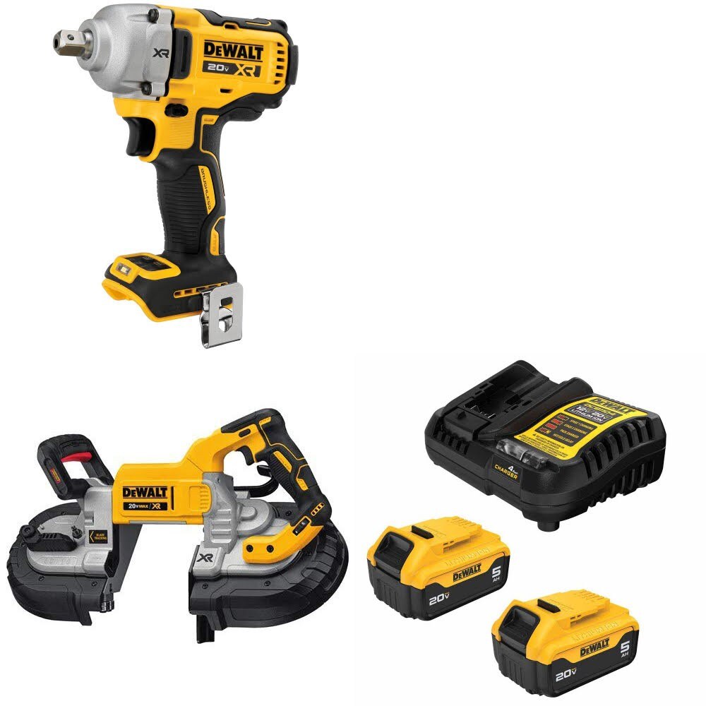 DeWalt DCF892B 20V MAX XR Impact Wrench Kit W/ DCS376B Bandsaw and FREE DCB205-2C Battery Kit