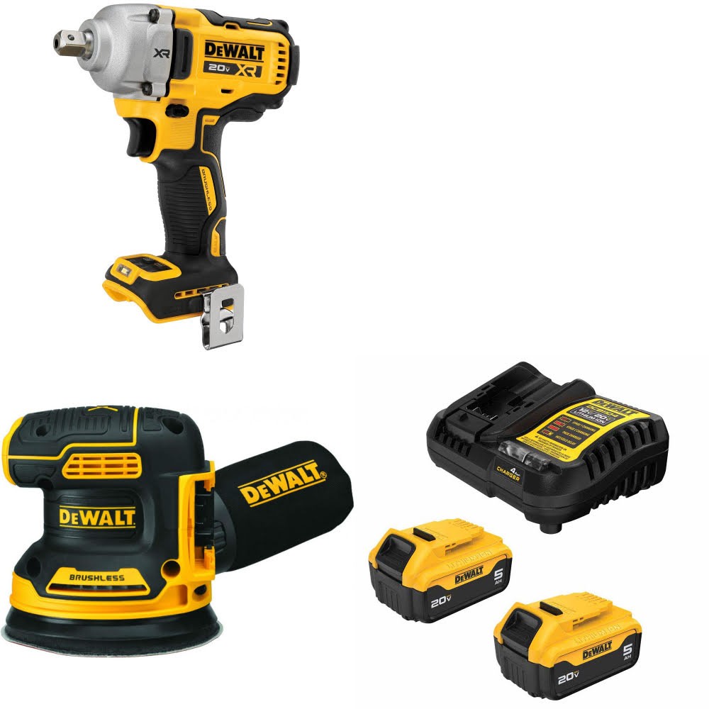 DeWalt DCF892B 20V MAX Impact Wrench Kit W/ DCW210B Sander and FREE DCB205-2C Battery Kit
