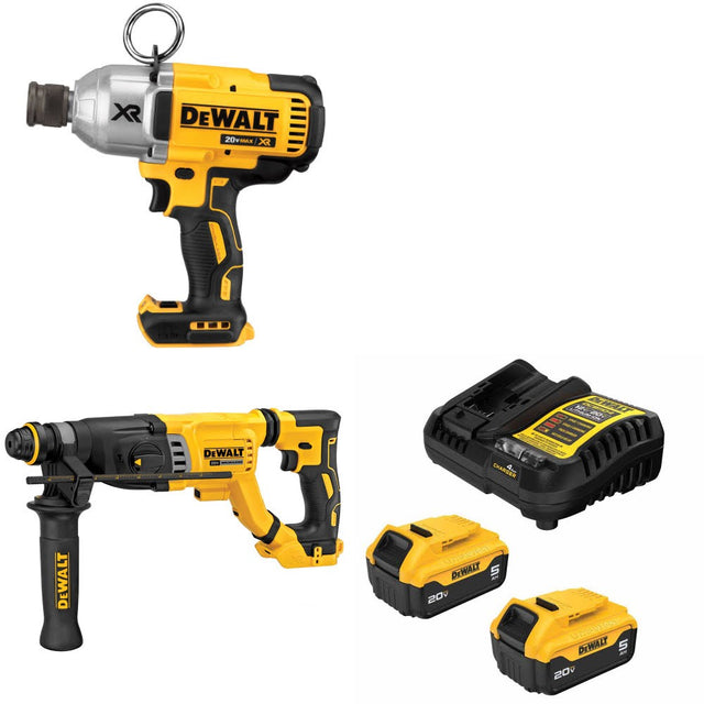 DeWalt DCF898B Impact Wrench Kit W/ DCH263B Rotary Hammer and FREE DCB205 Battery Kit