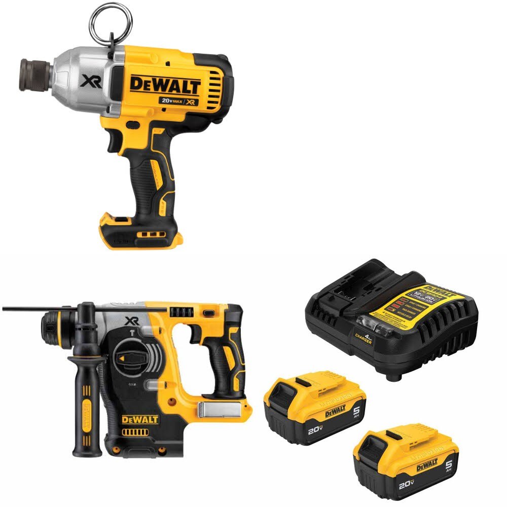 DeWalt DCF898B Impact Wrench Kit W/ DCH273B Rotary Hammer and FREE DCB205 Battery Kit