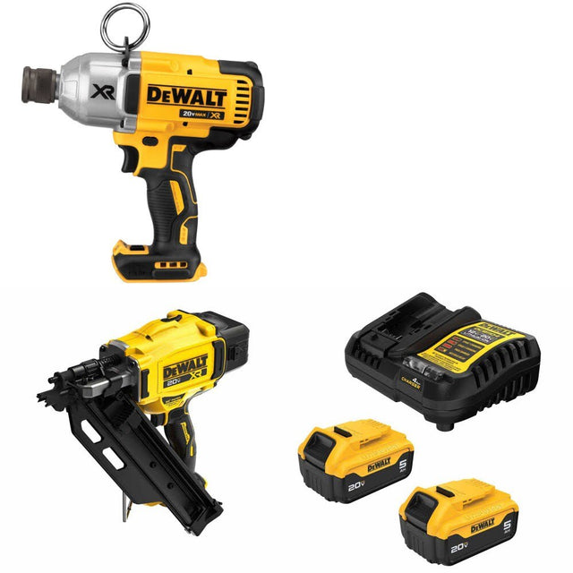 DeWalt DCF898B Impact Wrench Kit W/ DCN930B Framing Nailer and FREE DCB205 Battery Kit