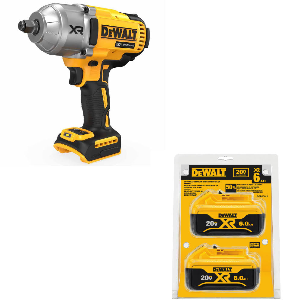 DeWalt DCF900B 20V MAX XR 1/2" Impact Wrench W/ DCB206-2 20V MAX XR Battery, 2Pk