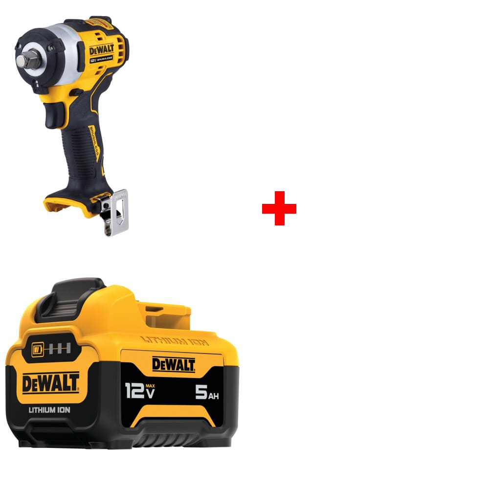 DEWALT DCF901B 12V MAX 1/2" Impact Wrench, Bare w/ FREE DCB126 5AH Battery