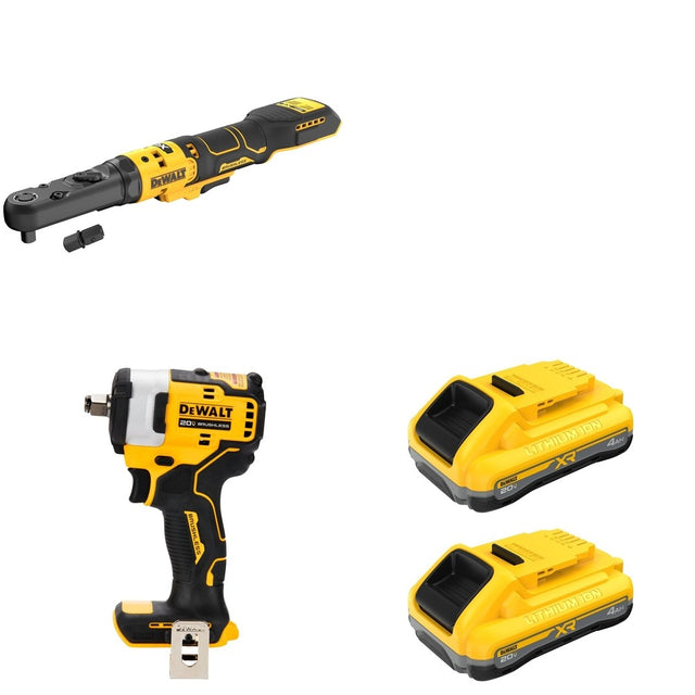 DeWalt DCF510B Sealed Head Ratchet W/ DCB2104-2 POWERPACK 4Ah 2-Pack and DCF911B Impact Wrench