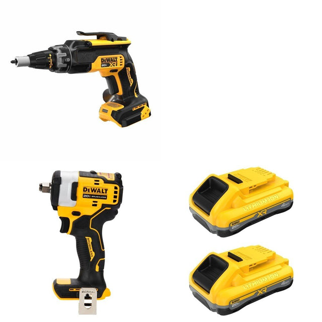 DeWalt DCB2104-2 POWERPACK 4Ah 2-Pack W/ DCF630B Drywall Screwgun and DCF911B Impact Wrench