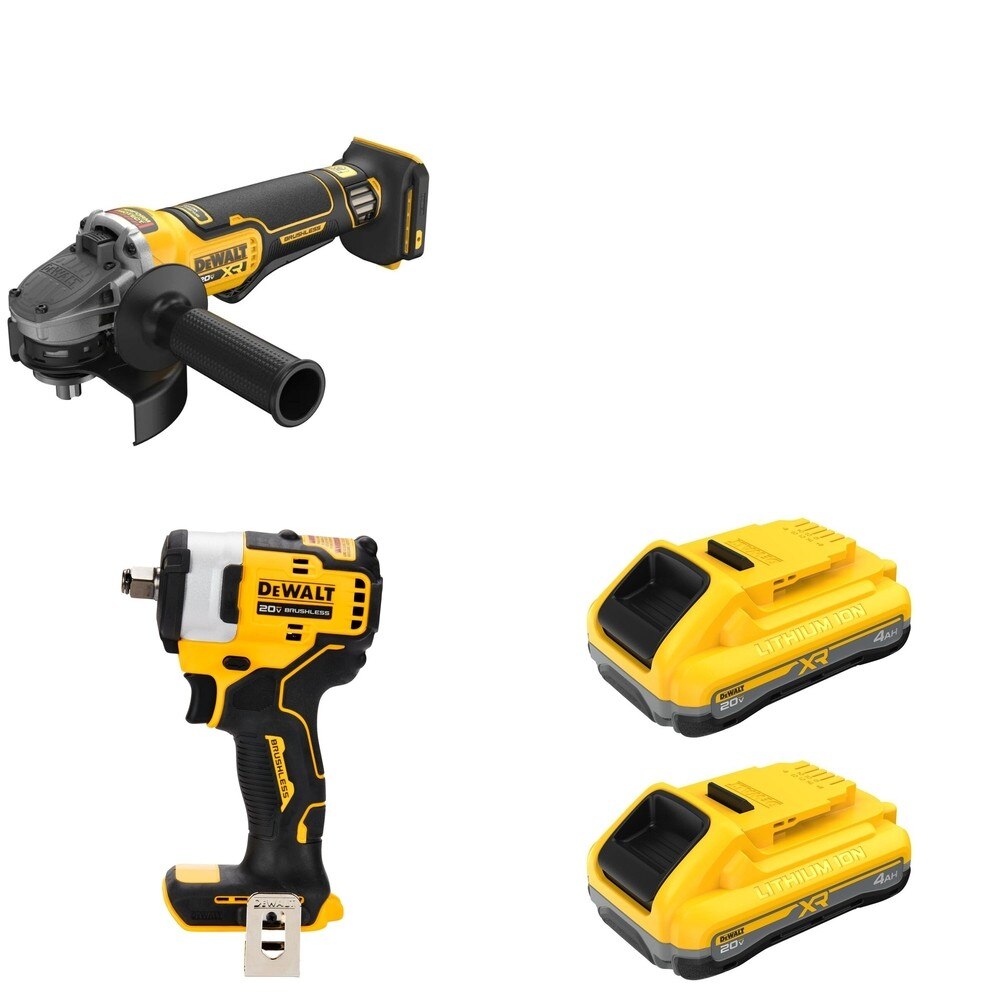 DeWalt DCG410B Angle Grinder W/ DCB2104-2 POWERPACK 4Ah 2-Pack and DCF911B Impact Wrench