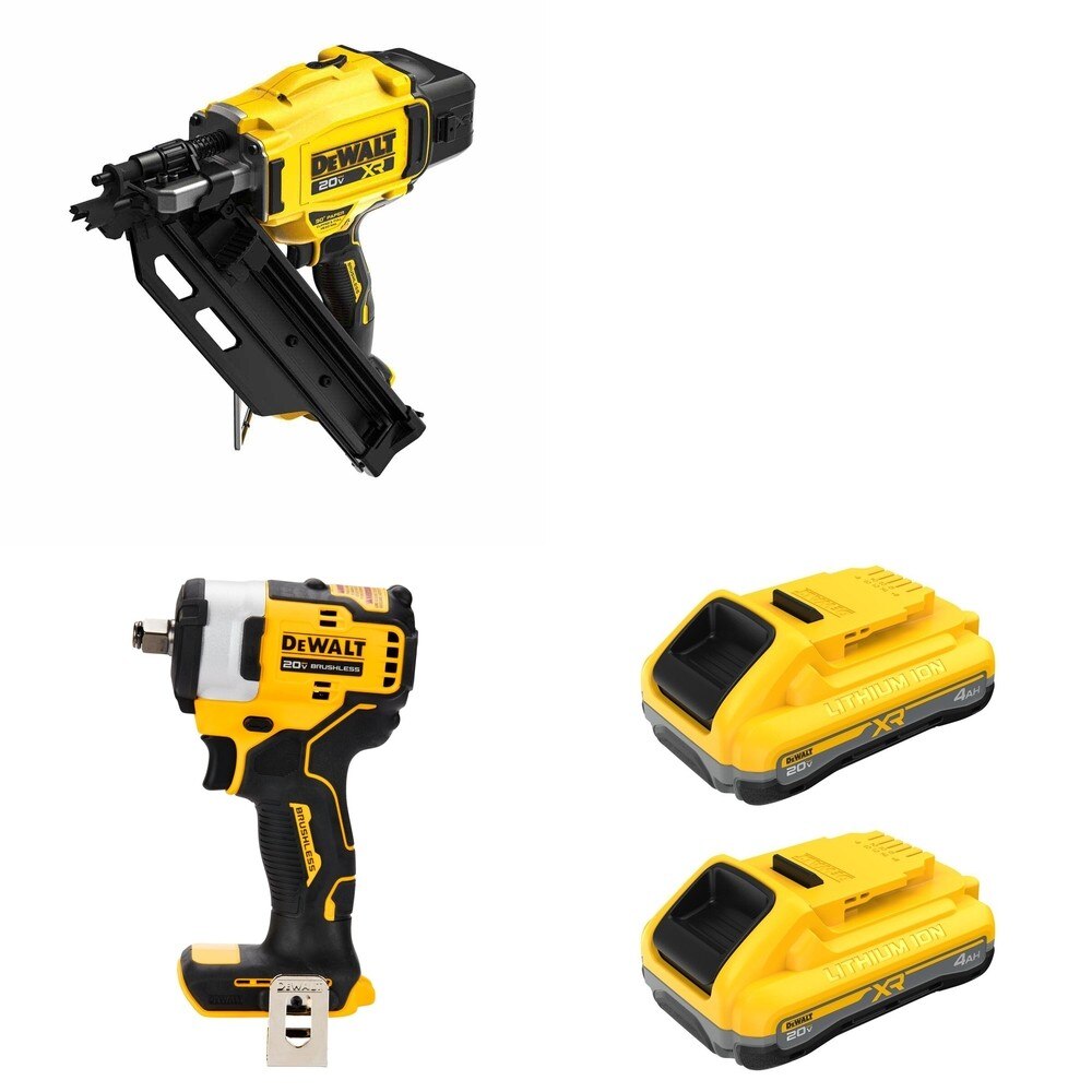 DeWalt DCN930B 20V MAX XR 30-Degree Framing Nailer W/ DCB2104-2 and DCF911B Impact Wrench
