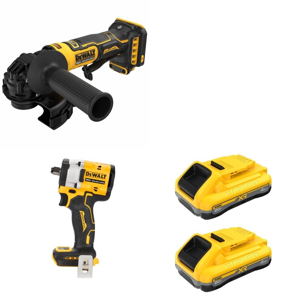 DeWalt DCB2104-2 POWERPACK 4Ah 2-Pack W/ DCF921B ATOMIC Impact Wrench and DCG402B Angle Grinder