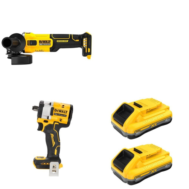 DeWalt DCB2104-2 POWERPACK 4Ah 2-Pack W/ DCF921B Impact Wrench and DCG407B Slide-Switch Grinder