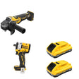 DeWalt DCG410B Angle Grinder W/ DCB2104-2 POWERPACK 4Ah 2-Pack and DCF921B ATOMIC Impact Wrench