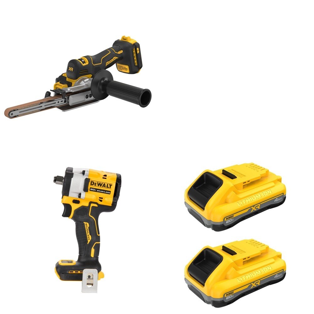 DeWalt DCB2104-2 POWERPACK 4Ah 2-Pack W/ DCF921B Impact Wrench and DCM200B Bandfile Sander