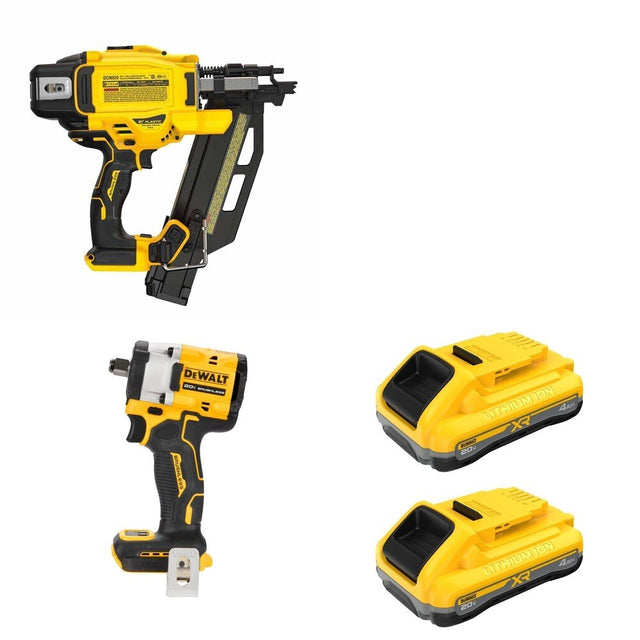 DeWalt DCN920B 20V MAX XR 21-Degree Framing Nailer W/ DCB2104-2 and DCF921B Impact Wrench