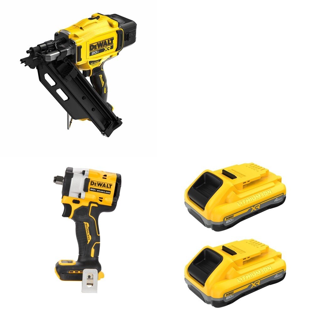DeWalt DCN930B 20V MAX XR 30-Degree Framing Nailer W/ DCB2104-2 and DCF921B Impact Wrench