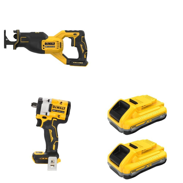 DeWalt DCB2104-2 POWERPACK 4Ah 2-Pack W/ DCF921B Impact Wrench and DCS382B Reciprocating Saw