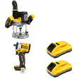 DeWalt DCW620B Plunge Router W/ DCB2104-2 POWERPACK 4Ah 2-Pack and DCF921B ATOMIC Impact Wrench