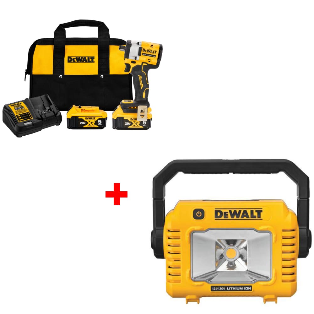 DeWalt DCF921P2 ATOMIC 20V MAX 1/2" Impact Wrench Kit w/ FREE DCL077B Task Light