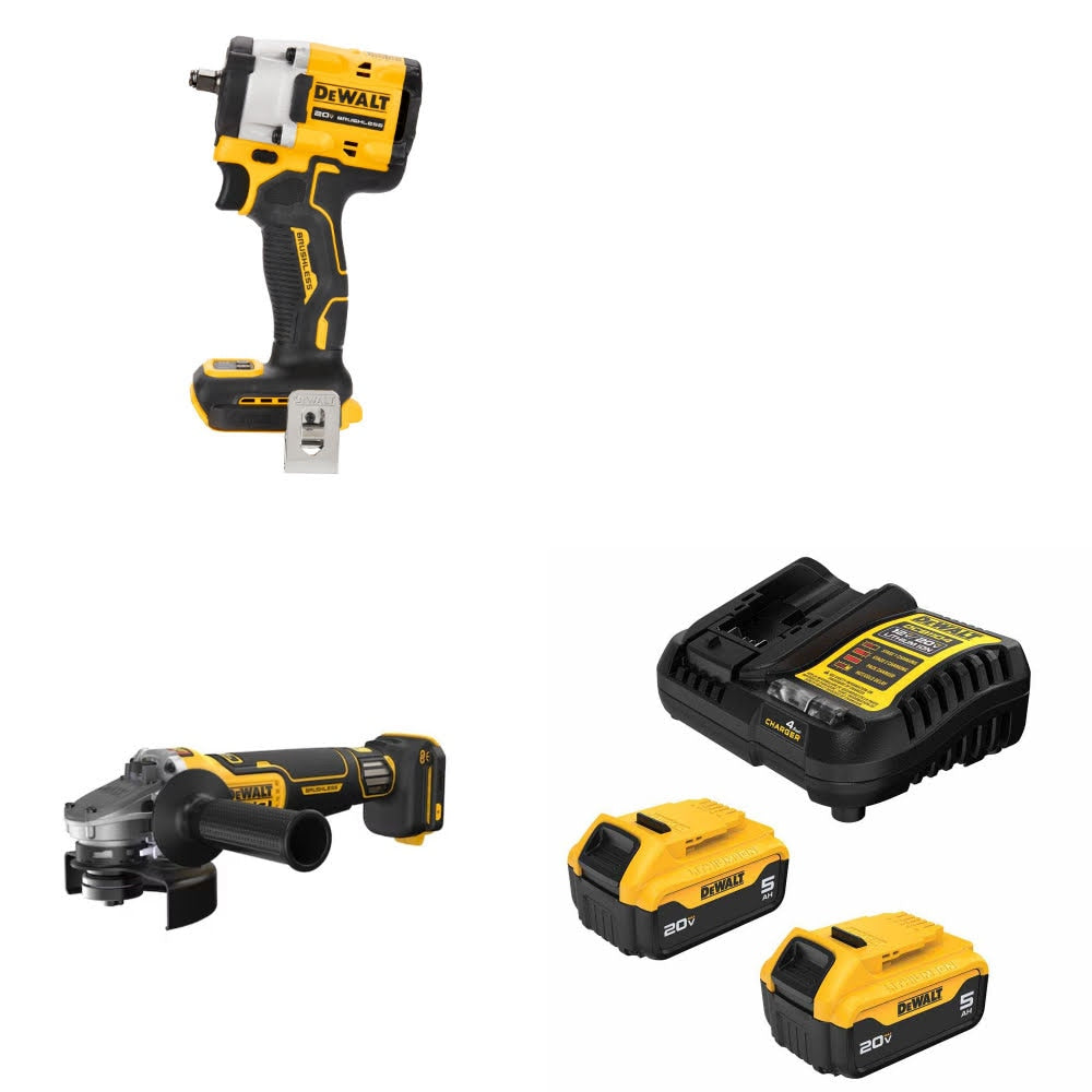 DeWalt DCF923B Impact Wrench Kit W/ DCG410VSB Grinder and FREE DCB205-2C Battery Kit