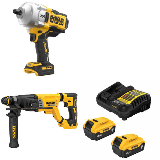 DeWalt DCF961B 20V MAX Impact Wrench Kit W/ DCH263B Rotary Hammer and FREE DCB205-2C Battery Kit