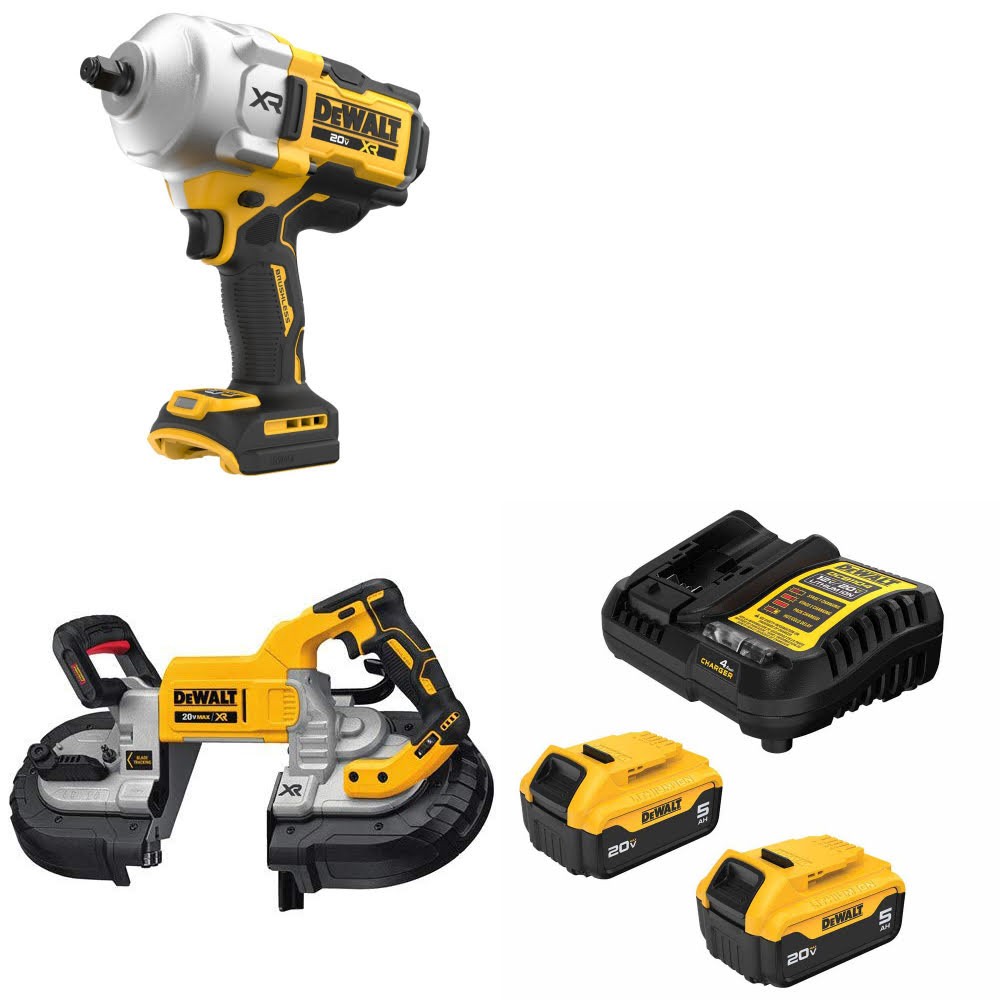 DeWalt DCF961B 20V MAX Impact Wrench Kit W/ DCS376B Bandsaw and FREE DCB205-2C Battery Kit
