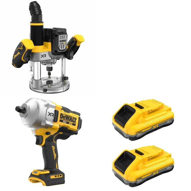 DeWalt DCW620B 20V MAX XR 2-1/4 HP Plunge Router W/ DCF961B and DCB2104-2 POWERPACK 4Ah 2-Pack