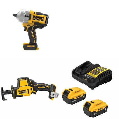 DeWalt DCF964B 20V MAX Impact Wrench Kit W/ DCS369B Reciprocating Saw and FREE DCB205-2C Battery Kit