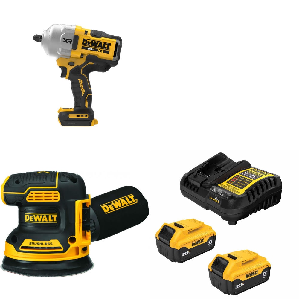 DeWalt DCF964B 20V MAX Impact Wrench Kit W/ DCW210B Sander and FREE DCB205-2C Battery Kit
