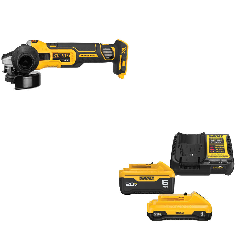 DeWalt DCG405B 20V MAX XR 4.5" Grinder, Bare W/ DCB2460C 20V MAX Starter Kit