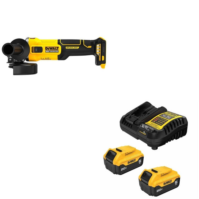 DeWalt DCG407B 20V MAX 4-1/2 in. Slide-Switch Grinder W/ DCB205-2C 5.0Ah Starter Kit