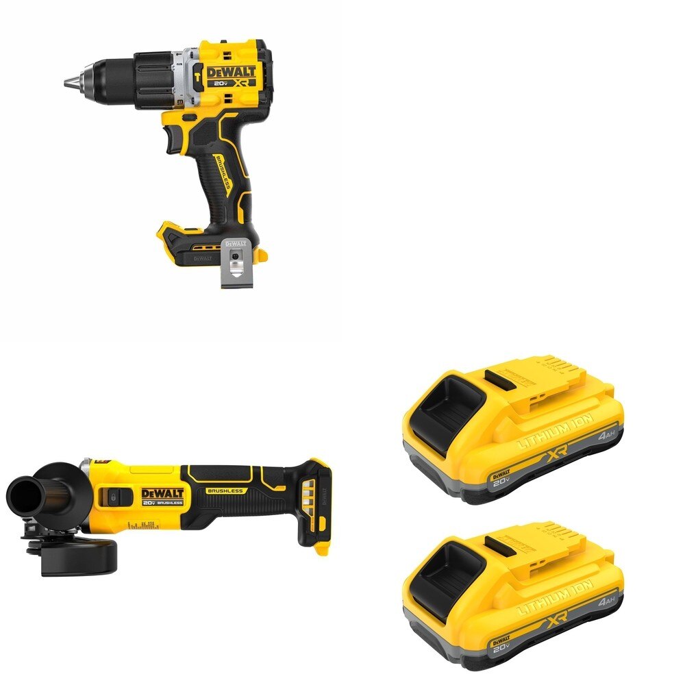 DeWalt DCB2104-2 POWERPACK 4Ah 2-Pack W/ DCD806B Hammer Drill and DCG407B Slide-Switch Grinder