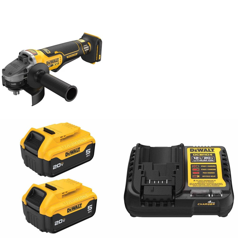 DeWalt DCG410B Angle Grinder Kit W/ FREE DCB205-2 5Ah Battery and FREE DCB1104 4A Charger