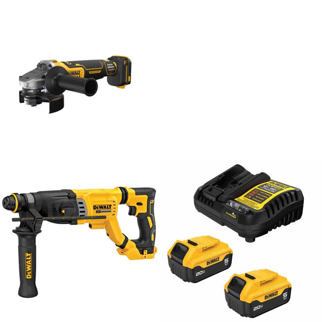 DeWalt DCG410VSB Grinder Kit W/ DCH263B Rotary Hammer and FREE DCB205 Battery Kit