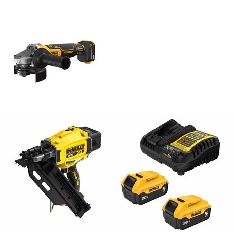 DeWalt DCG410VSB Grinder Kit W/ DCN930B Framing Nailer and FREE DCB205 Battery Kit