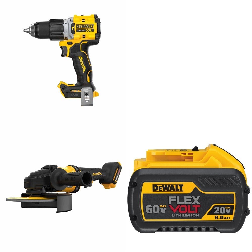DeWalt DCG440B 60V MAX 7 in. Grinder W/ DCB609 FLEXVOLT 9.0Ah Battery and DCD806B Hammer Drill