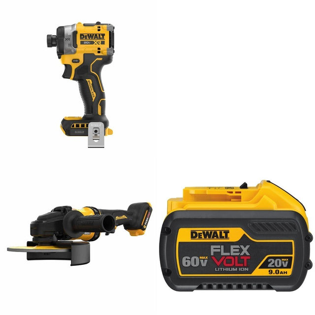 DeWalt DCG440B 60V MAX 7 in. Grinder W/ DCB609 FLEXVOLT 9.0Ah Battery and DCF860B Impact Driver
