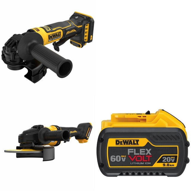 DeWalt DCG440B 60V MAX 7 in. Grinder W/ DCB609 FLEXVOLT 9.0Ah Battery and DCG402B Angle Grinder