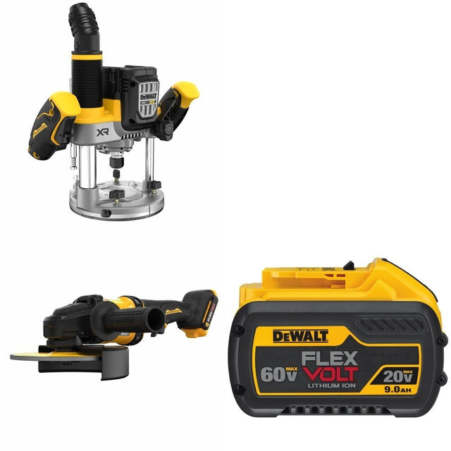 DeWalt DCW620B Plunge Router W/ DCG440B 7 in. Grinder and DCB609 FLEXVOLT 9.0Ah Battery