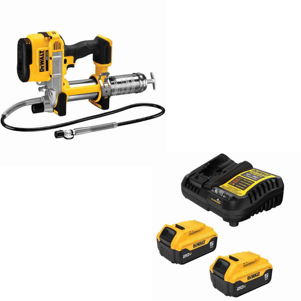 DeWalt DCGG571B 20V MAX Grease Gun, Bare W/ DCB205-2C 20V MAX 5Ah Battery Kit