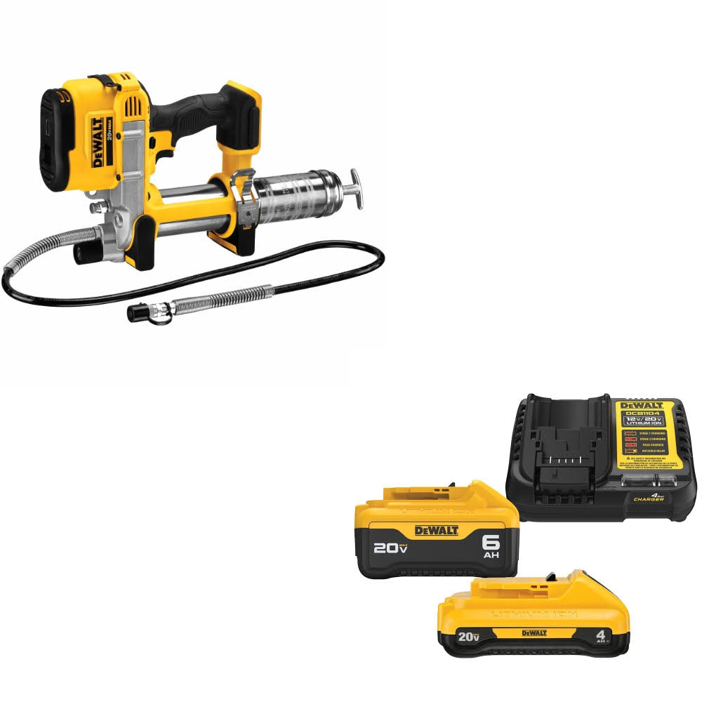 DeWalt DCGG571B 20V MAX Grease Gun, Bare W/ DCB2460C 20V 4Ah/6Ah MAX Starter Kit