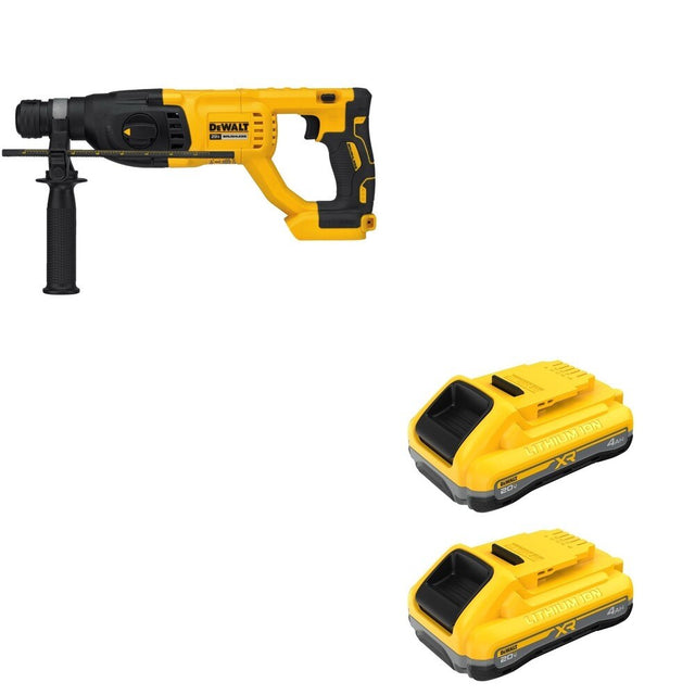 DeWalt DCB2104-2 20V MAX XR POWERPACK 4Ah Battery 2-Pack W/ DCH133B D-Handle Rotary Hammer