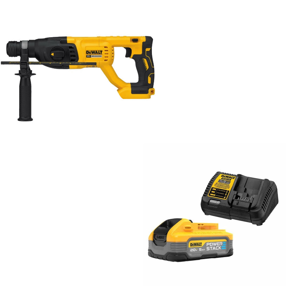DeWalt DCH133B 20V MAX XR 1" Rotary Hammer Drill W/ DCBP520C 20V Max Starter Kit
