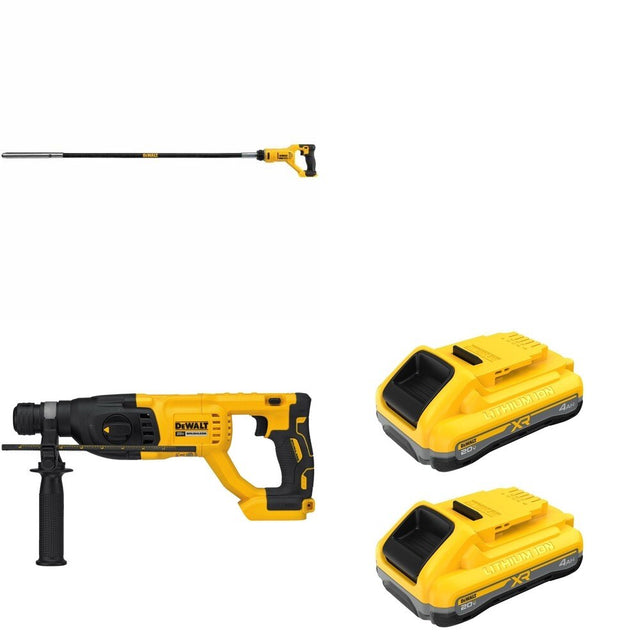 DeWalt DCE531B 20V MAX Concrete Pencil Vibrator W/ DCB2104-2 and DCH133B D-Handle Rotary Hammer