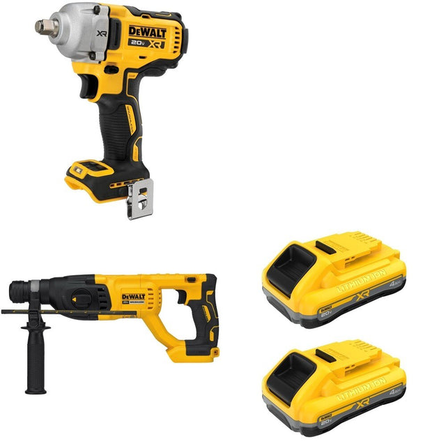 DeWalt DCF891B Mid-Range Impact Wrench W/ DCB2104-2 and DCH133B D-Handle Rotary Hammer