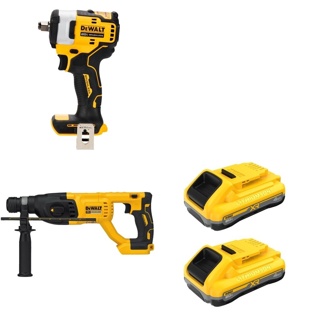 DeWalt DCB2104-2 20V MAX XR POWERPACK 4Ah Battery 2-Pack W/ DCH133B and DCF911B Impact Wrench