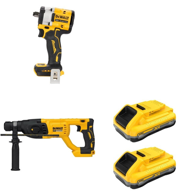 DeWalt DCB2104-2 20V MAX XR POWERPACK 4Ah Battery 2-Pack W/ DCF921B Impact Wrench and DCH133B